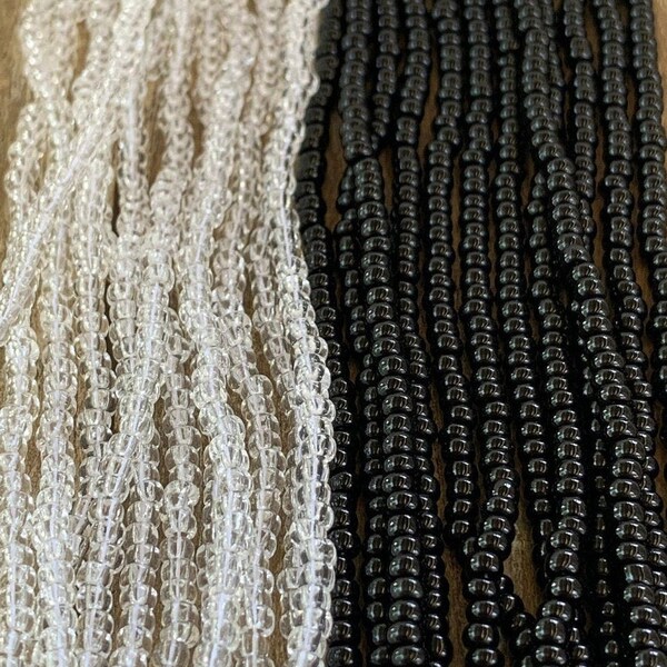 CZECH 8/0 "Opaque" & "Clear" Seed Beads (6) Strand Hanks Black (Jet) Opaque-Crystal Preciosa Beads,Rocaille Beads,Czech Seed Beads, Kumihimo