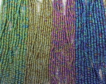 CZECH 6/0 and 8/0 Opaque "Iris's" Seed Beads (6) and (12) Strand Hanks Purple Iris, Brown Iris, Blue Iris and Green Iris, Preciosa ,Rocaille