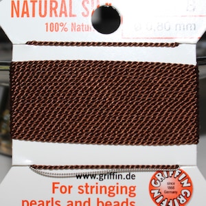 Griffin Brown Silk Bead Thread with Needle