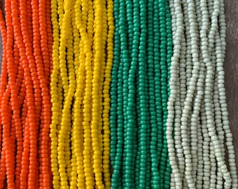 CZECH 8/0 "Opaque" and "Solgel" Seed Beads (6) Strand Hanks Orange op, Dark Yellow op, Green op, Light Olive op Solgel, Preciosa, Rocaille