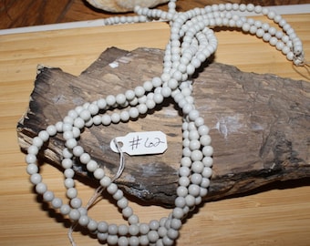 15" Strand of 4mm Smooth Round Black Spot Feldspar Beads #62. All White No Black Spots