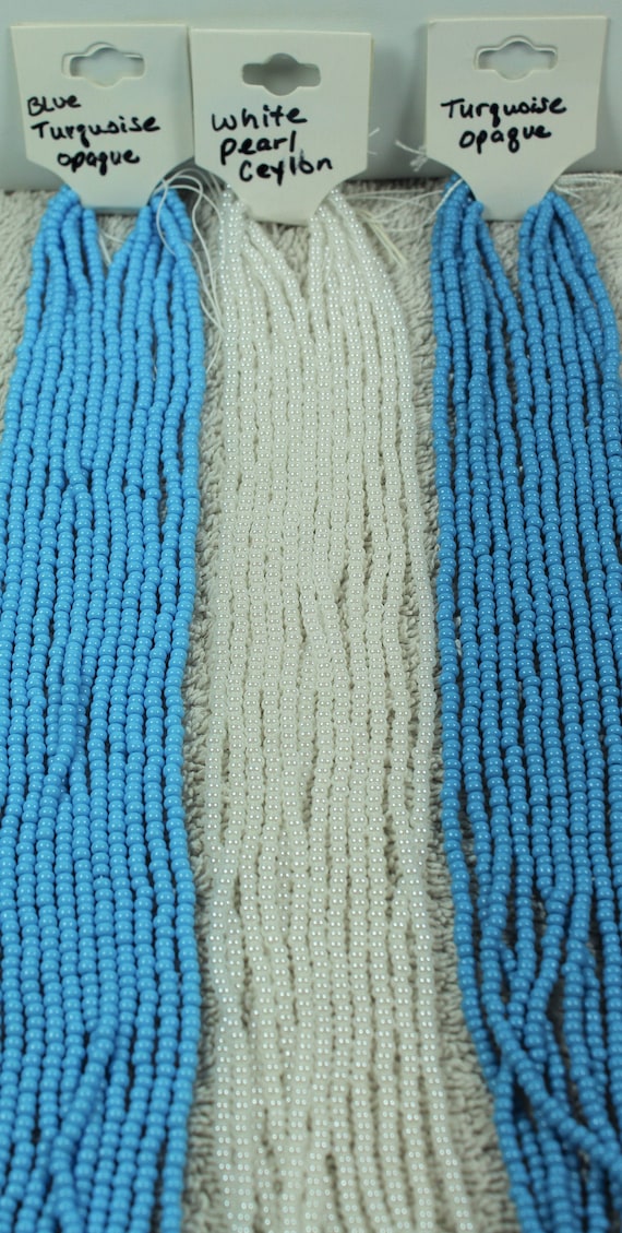 CZECH 8/0 "Opaque and Pearl" Seed Beads (6) Strand Hanks Blue Turquoise, White Pearl, Turquoise, Preciosa Beads, Rocaille Beads, Glass Beads