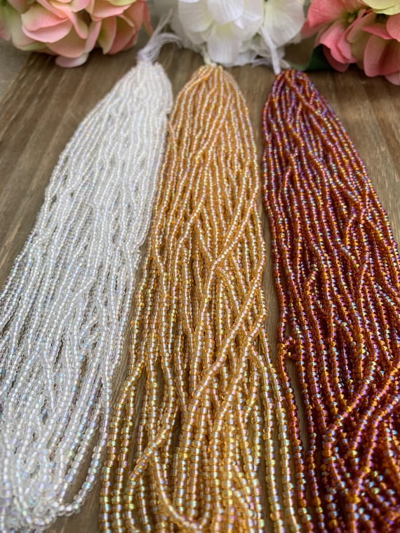 CZECH 8/0 "Transparent AB" Seed Beads (12) Strand Hanks Crystal, Honey, Topaz Preciosa Seed Beads, Rocaille Beads, Preciosa Ornela