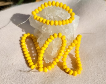 Czech Glass #3 Fire Polished 7 X 5mm 25 Piece Opaque Yellow Rondells, Beading Supplies, Czech Glass Beads, Glass Rondells,Fire Polished
