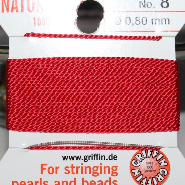 Griffin Red Silk Bead Thread with Needle