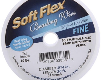 Soft Flex Satin Silver 30ft Spool Size Fine .014 21 Strand Beading Wire