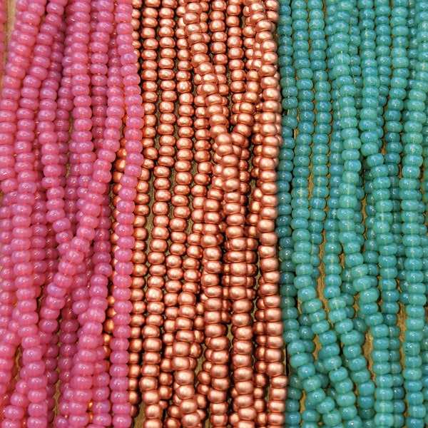 NEW COLORS CZECH 8/0 "Opal Solgel and Copper" Seed Beads (6) Strand Mini Hanks Rose Opal,Jade Opal,Copper,Preciosa Seed Beads,Rocaille Beads