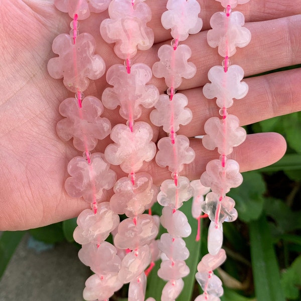 Individual Pieces of 20mm and 14mm Snowflake Flower Rose Quartz Beads, Rose Quartz Beads, Flower Shaped Rose Quartz Beads, Sold Individually