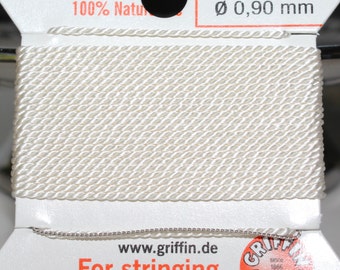 Griffin WHITE Silk Bead Thread with Needle