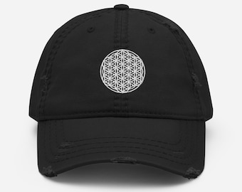 flower of life sacred geometry embroidered distressed Dad cap