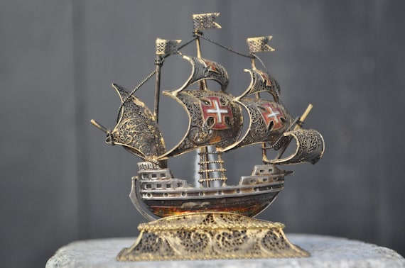 Vintage Silver Filigree Sailing Ship - Etsy
