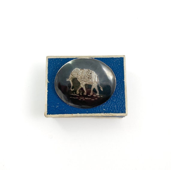 Unique 1940s Siam Sterling Niello Elephant Pin - O