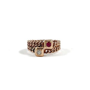 Antique 14k Toi et Moi Diamond and Ruby Ring