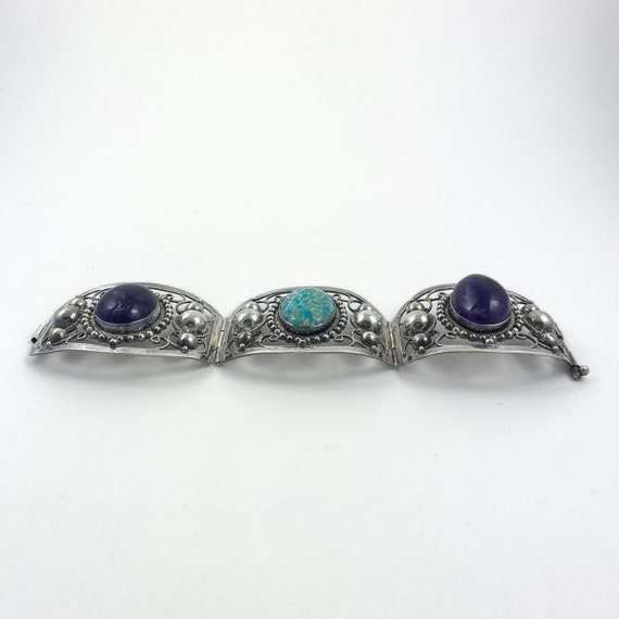 Bold Vintage Taxco Bracelet with Amethyst and Art… - image 2