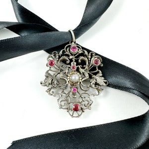 Renaissance Revival 1860s Austro Hungarian Silver and Paste Pendant Pin