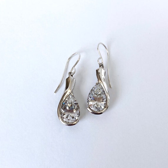 Bright Sterling and Sparkling CZ Vintage Style Ea… - image 1