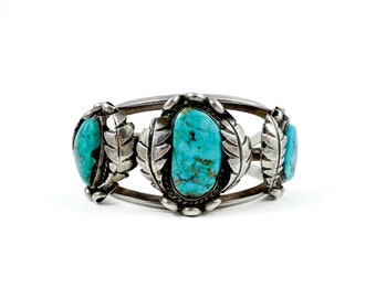 Bold Vintage Natural Turquoise and Sterling Indigenous Artisan Cuff