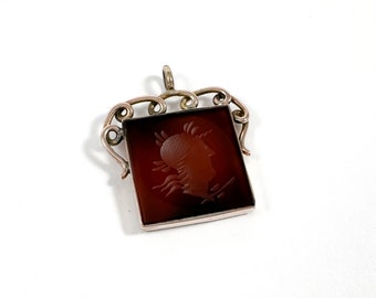 1890s Victorian Carnelian Intaglio 10k Fob Pendant