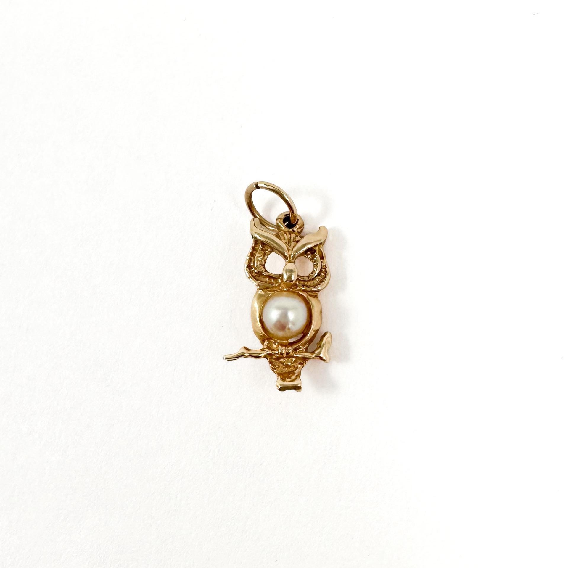 Vintage Cutie Owl Pendant in 14k with Cultured Pearl