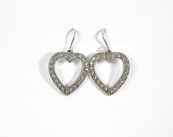 Sparkly 1930s Art Deco Heart Dangle Earrings