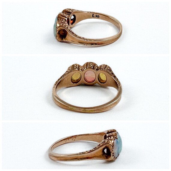 Breathtaking Triple Opal and Rose Gold Ring - image 3