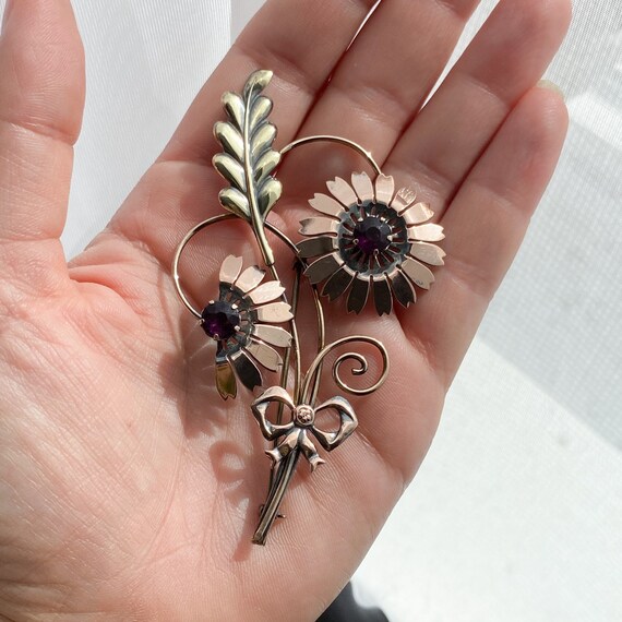Fabulous 1940s Gold on Sterling Flower Brooch Etsy