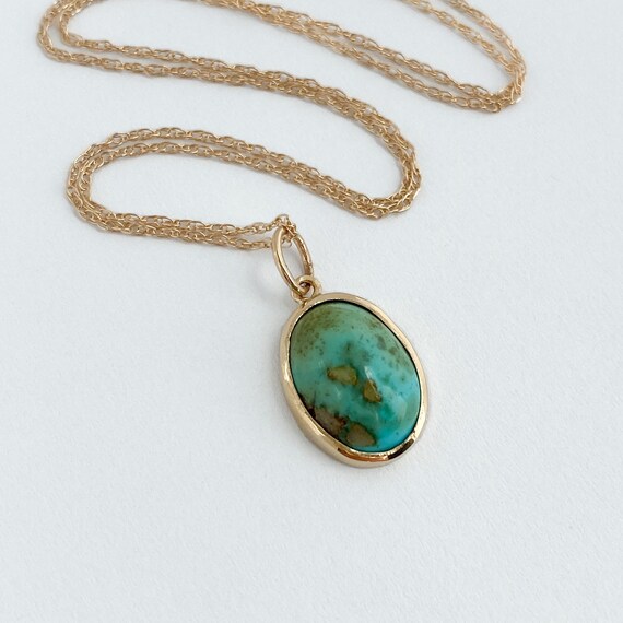 Intriguing Antique Turquoise in 14k Handmade Penda