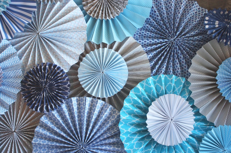 Blue Paper Fan Backdrop Set of 29 Fans Etsy