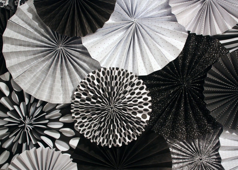 Black and White Paper Fan Backdrop Set of 29 Fans Etsy