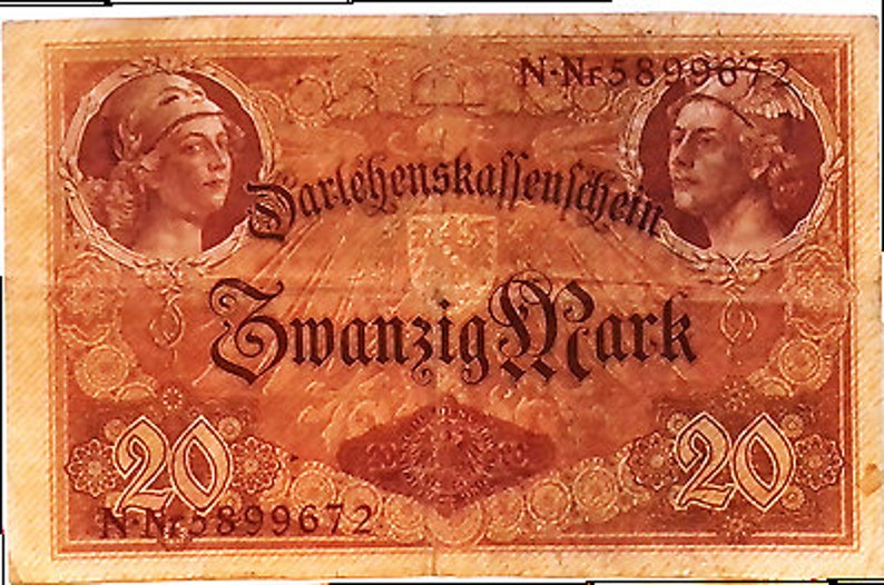 1914 Germany Empire Kaiser WW1 5 Mark Banknote