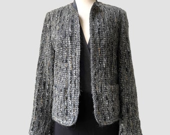 Vintage Chanel Brown Tweed Open Front Jacket Size 40 - Mrs Vintage