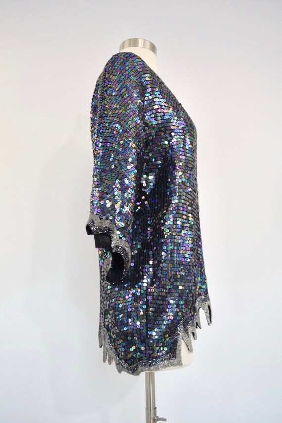 Sequin and Beaded Silk Statement Top | 70's Vinta… - image 5