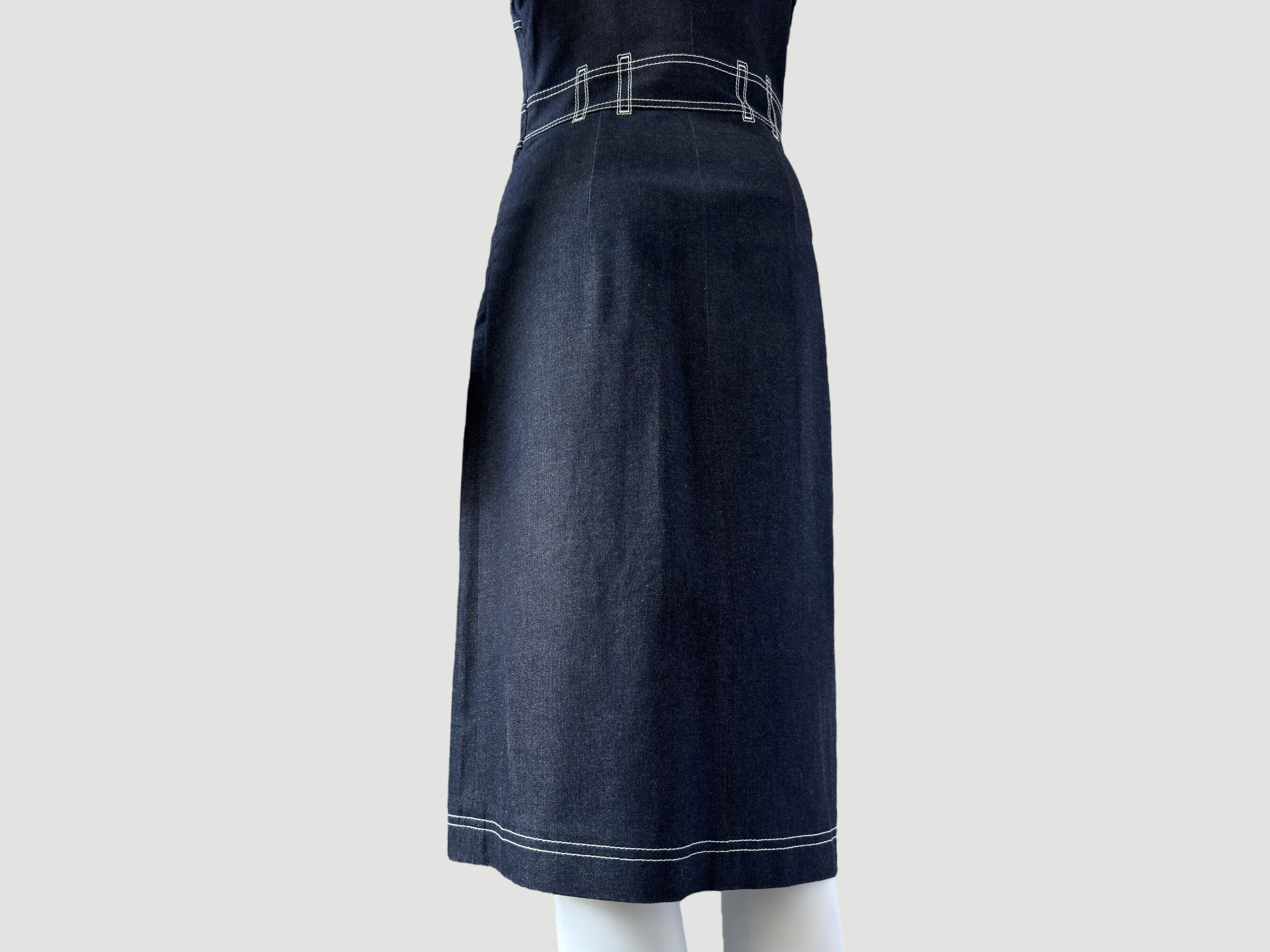 90s Denim Dress by Alberta Ferretti: Sleeveless Dark Wash Jean 