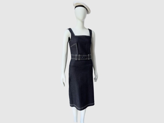 90s Denim Dress by Alberta Ferretti: Sleeveless Dark Wash Jean Minidress