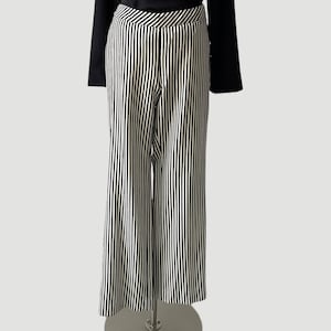 パンツ 70s stripe straight wide slacks pants Women's BLACK/WHITE Striped High Waist Straight Trousers