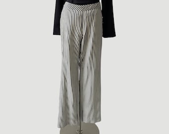 Pantalon large 90s en laine Akris Punto : rayures noires et crème