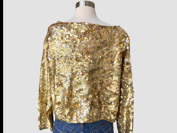 80’s Gold Sequin Cardigan Sweater  | Boxy Cropped… - image 5