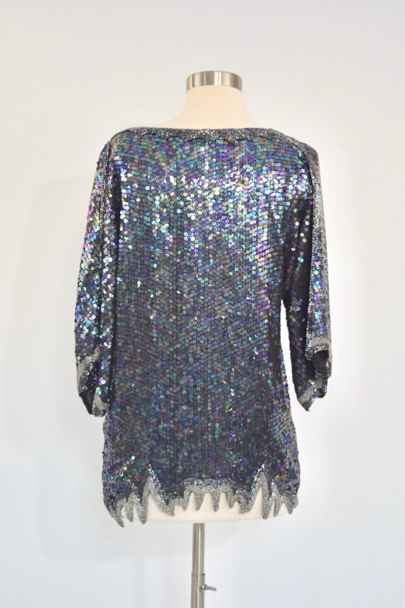 Sequin and Beaded Silk Statement Top | 70's Vinta… - image 6