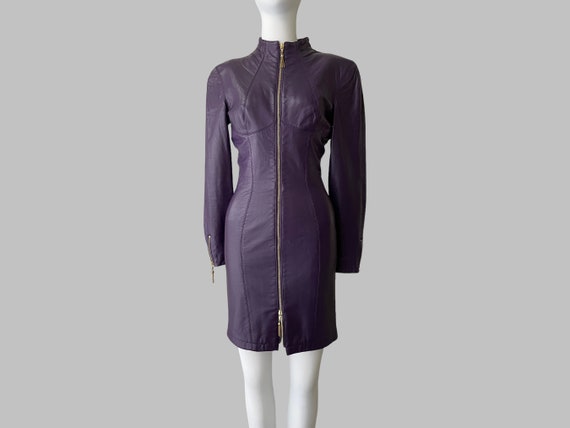 knee length dresses for ladies Chic Purple Strapless Fringe Women Mini Leather Dress XL / Brown main image 1