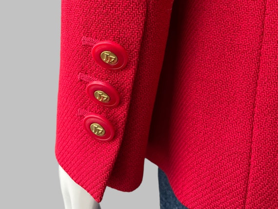 90’s Cherry Red Wool Blazer by Louis Feraud | Ove… - image 5
