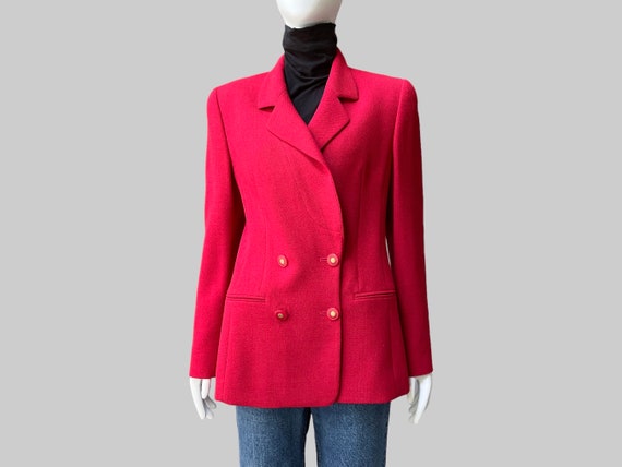 90’s Cherry Red Wool Blazer by Louis Feraud | Ove… - image 1