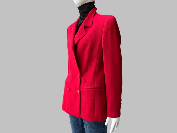 90’s Cherry Red Wool Blazer by Louis Feraud | Ove… - image 2