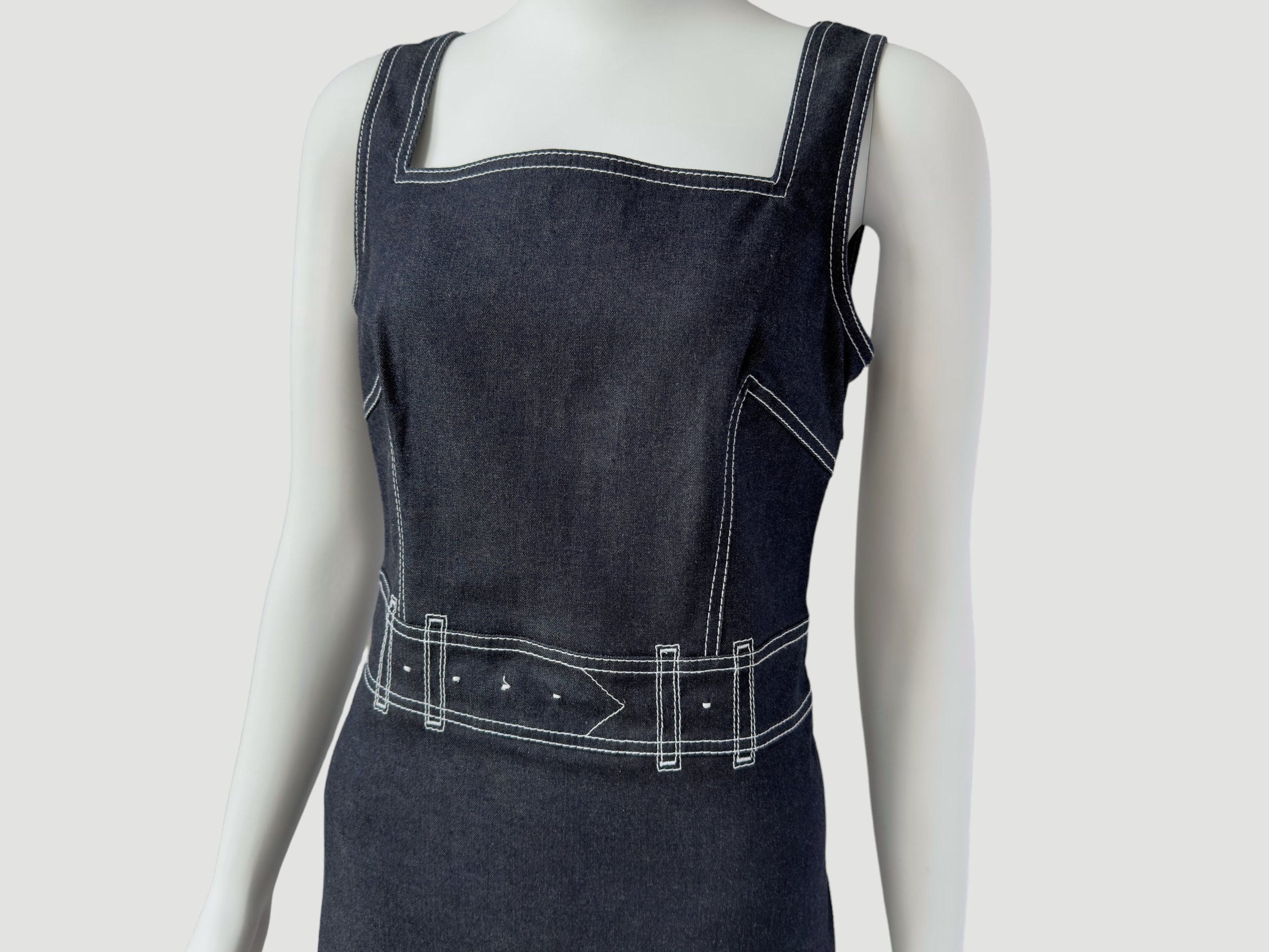 90s Denim Dress by Alberta Ferretti: Sleeveless Dark Wash Jean 