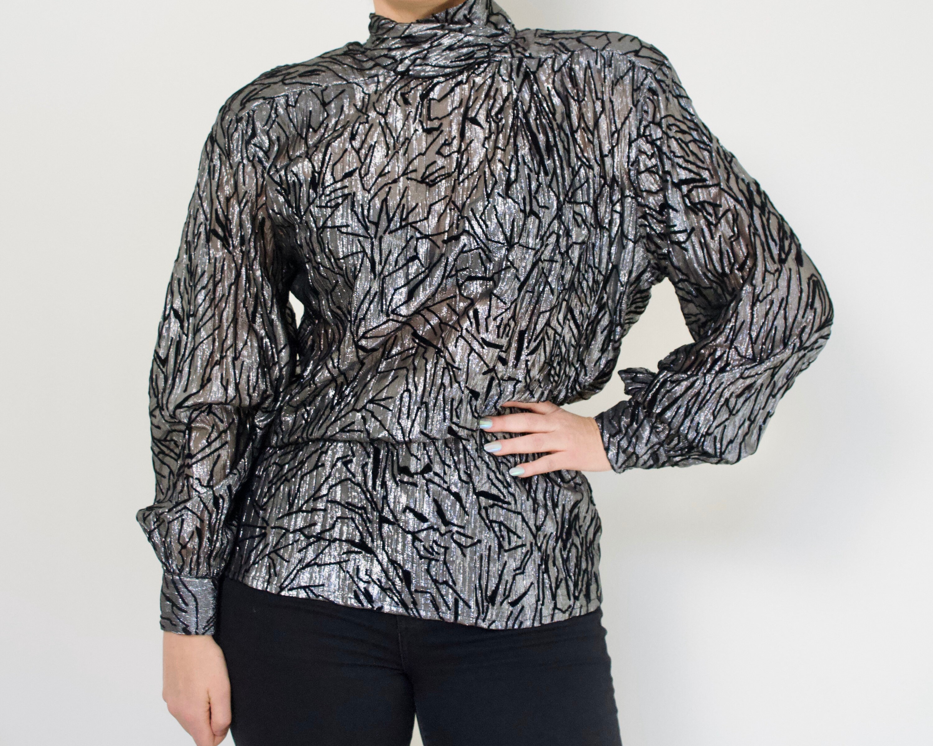 Sheer Silk Lame Turtleneck Blouse by 
