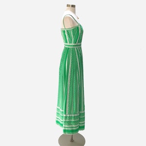 70s Boho Cotton Print Maxi Sundress with Crochet Trim by Tina Leser Vintage Cotton Summer Dress with Fitted Bodice and Full A-Line Skirt image 4