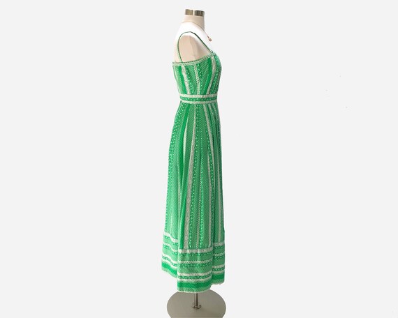 70’s Boho Cotton Print Maxi Sundress with Crochet… - image 4