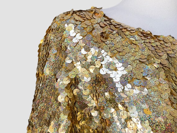 80’s Gold Sequin Cardigan Sweater  | Boxy Cropped… - image 3