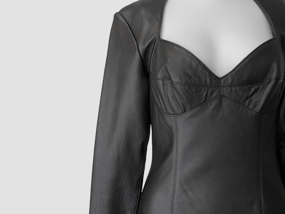 80s Black Leather Midi Dress: Michael Hoban North Beach, XS