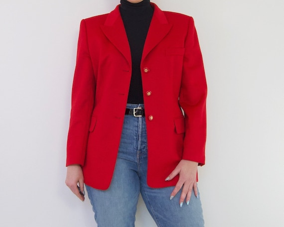 Escada Cherry Red Wool Cashmere Oversized Blazer |