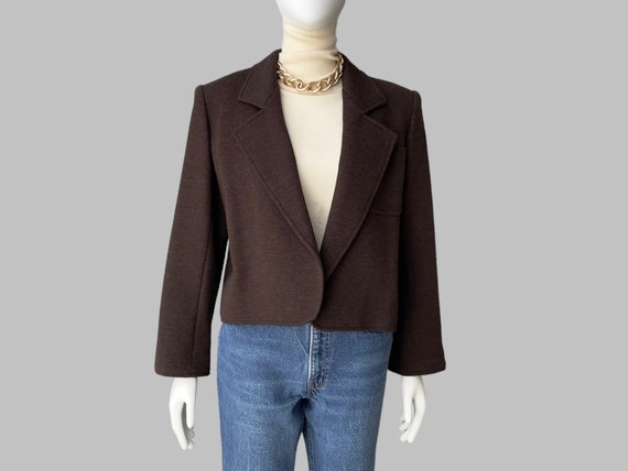 80s Saint Laurent Wool Cropped Blazer: Vintage YSL Chocolate Brown